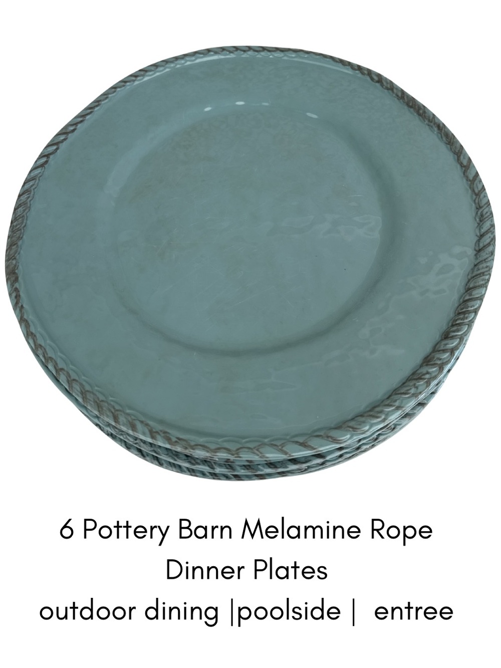 Pottery Barn Rope Melamine Dinner Plates in Aqua